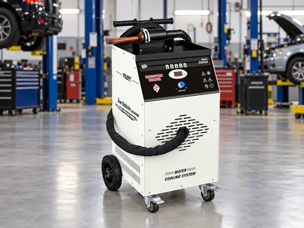 SOLARY NH80 Induction Heater in an automotive repair workshop