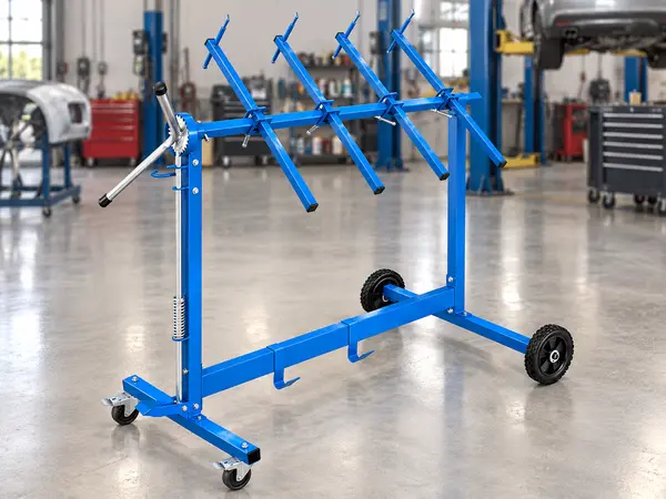 SOLARY PS101E Rotating Paint Stand in an automotive repair workshop